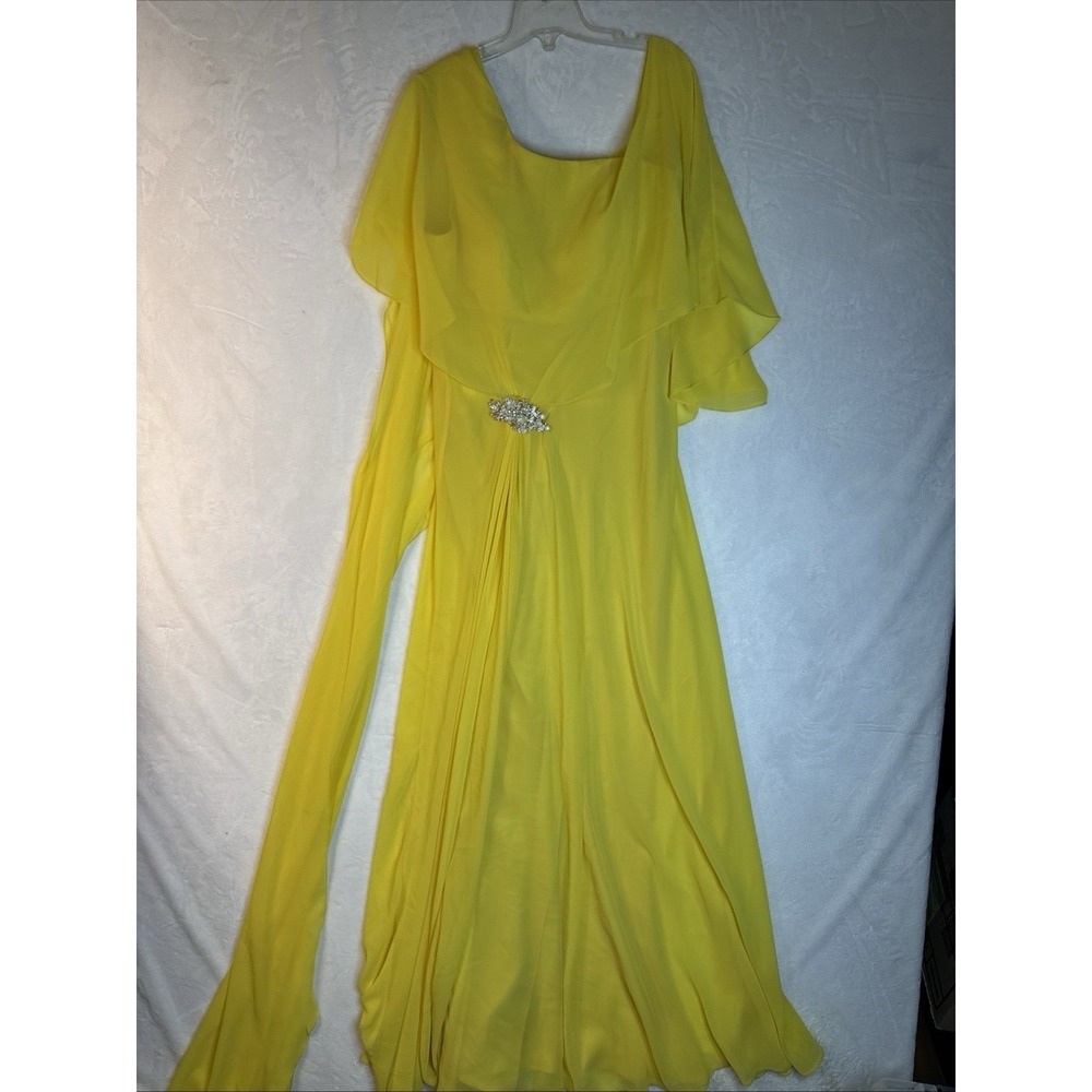 Gemy Maalouf Draped Sleeveless with One Shoulder Yellow Chiffon Gown Sz 8